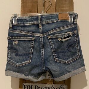American Eagle Outfitters Dark Blue Distressed Jean Shorts